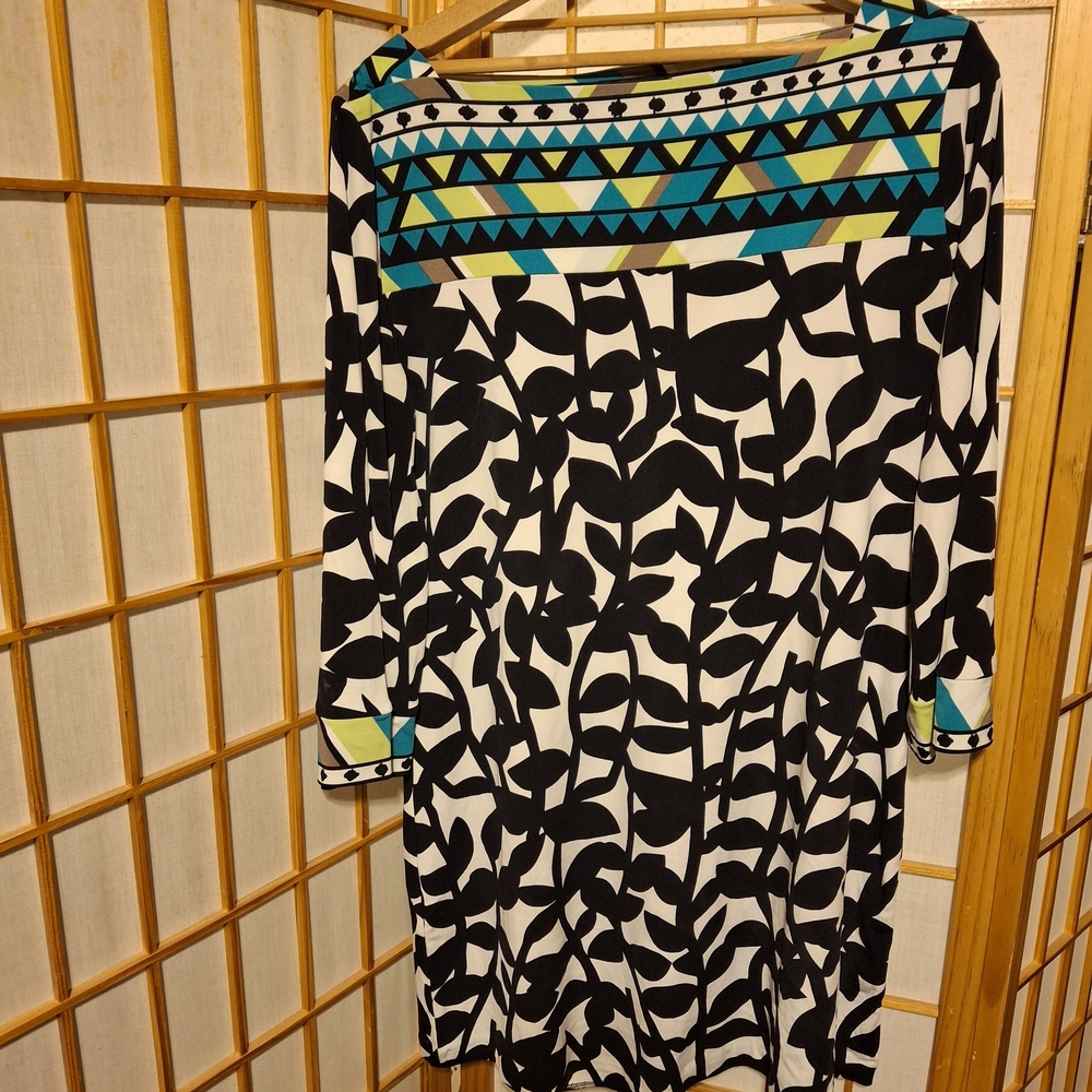 Alfani Black, White, With Pastels Geometric Dress